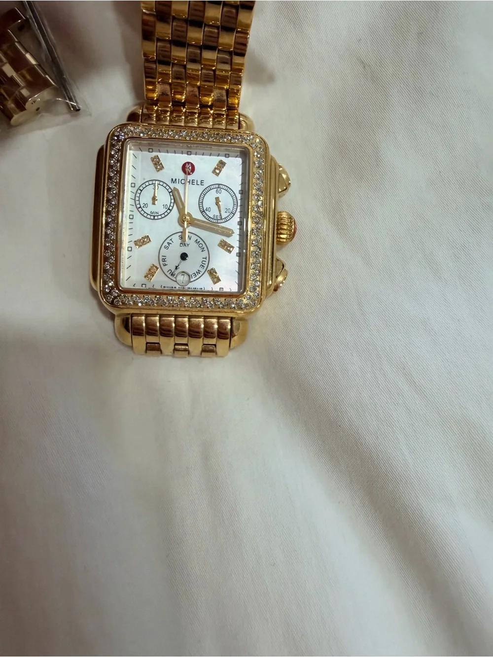 Michele Gold-Tone Diamond Accent Chronograph Bracelet Watch - Picture 12 of 14